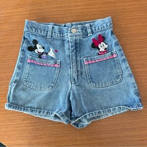Vintage Y2K Disney Mickey Minnie Mouse Girl 8 Blue Denim Shorts Embroidered